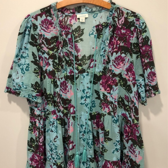 Sundance Boho Floral Tiered Tassel Tie Dress Size Large Cottagecore - Picture 3 of 4